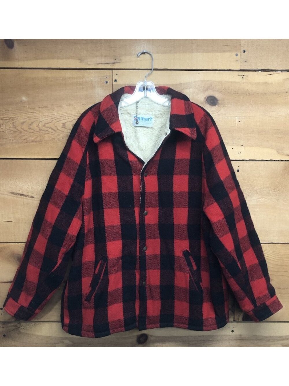 Vintage Damart Logger Buffalo Plaid Wool Blend1980s Snap Button Jacket Mens L